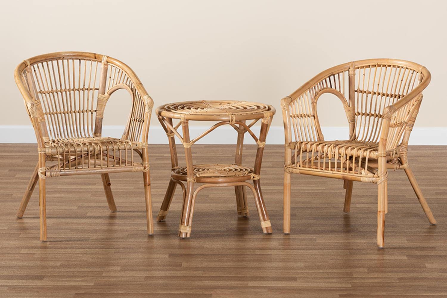 Baxton Studio Alleta Modern Natural Brown Rattan 3-Piece Living Room Set