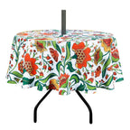 Colorbird Outdoor 60 Inch Round Tablecloth With Umbrella Hole And Zipper,Waterproof Patio Table Cloth,Red Flower Spring/Summer Table Covers For Backyard Circular Table/Party/Picnic