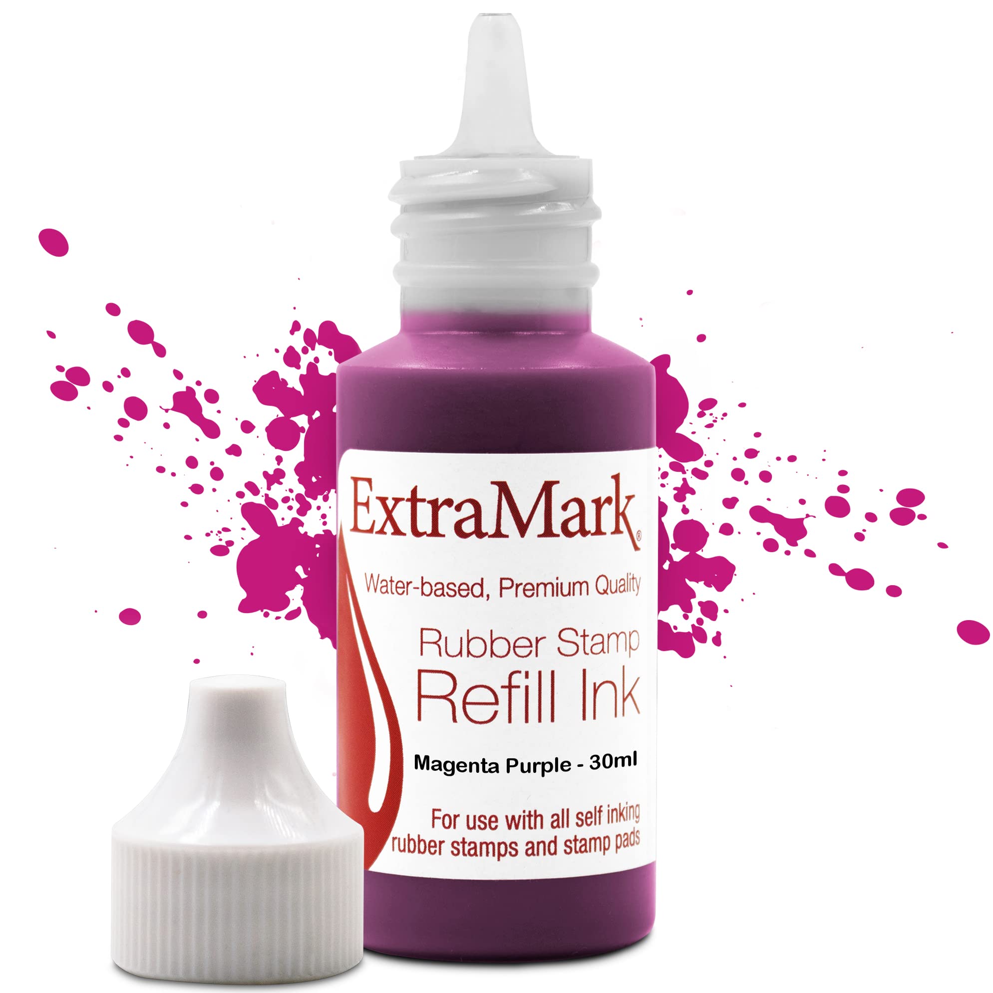 Extramark Premium Stamp Refill Ink For Self-Inking Stamps And Stamp Pads, 30 Ml, Magenta Purple Color Ink.