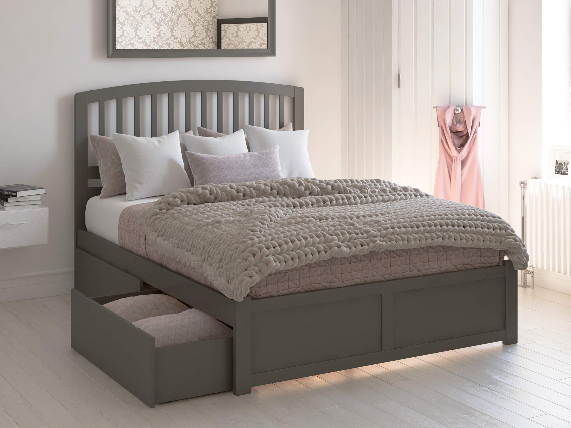 AFI Richmond Queen Size Platform Bed with Footboard & Storage Drawers in Grey