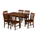 East West Furniture MLNO7-MAH-W 7 Piece Dining Table Set Consist of a Rectangle Wooden Table with Butterfly Leaf and 6 Dining Room Chairs, 36x54 Inch, Mahogany