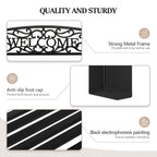 Vingli Outdoor Metal Garden Bench With Pvc Back Pattern, Black Steel Welcome Bench For Patio, Porch, Deck, Yard, Lawn Decor Entryway