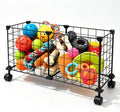 Metal Storage Basket with Wheels, Rolling Utility Cart for Dog Toys, Blankets & Sports Equipment, Mobile Tote Bin for Home, Gara