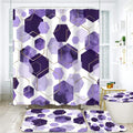 LQCOOL 4Pcs Purple Shower Curtain Set Marble Grain Geometric Bathroom Set Lavender Abstract Bathroom Curtain Set with 12 Hooks, 