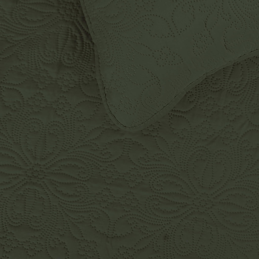 Easy-Going King Size Reversible Quilt Set With 1 Quilt And 2 Pillow Shams, Soft Bed Quilt Cover, Water Resistant Lightweight Microfiber Bedspread, Stain Resistant, Damask-Army Green/Beige