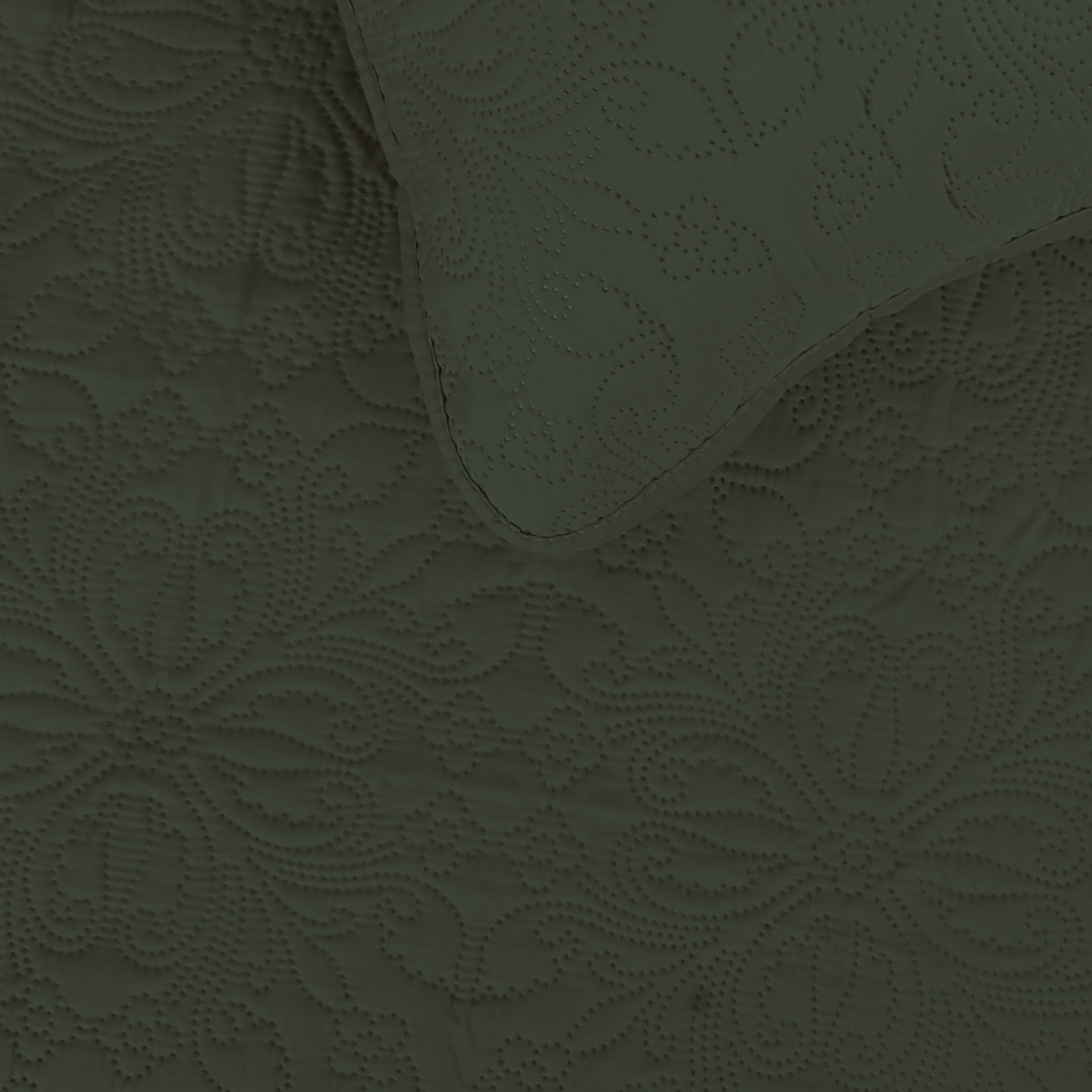 Easy-Going Full/Queen Size Reversible Quilt Set With 1 Quilt And 2 Pillow Shams, Soft Bed Quilt Cover, Water Resistant Lightweight Microfiber Bedspread, Stain Resistant, Damask-Army Green/Beige