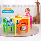 Zeny Kids Plastic Table And 4 Chairs Set, Multicolor Play Room Furniture For Reading, Train, Art, Crafts