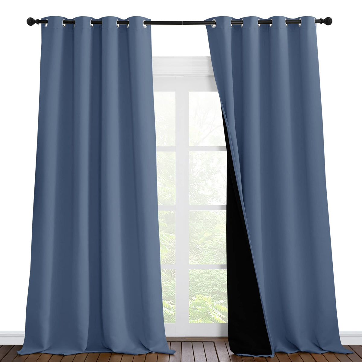 Nicetown Cold Reducing Curtains, 100% Sun Blocking Curtains, Sound Proof Drapes With Black Backing, Full Light Blocking Panels F