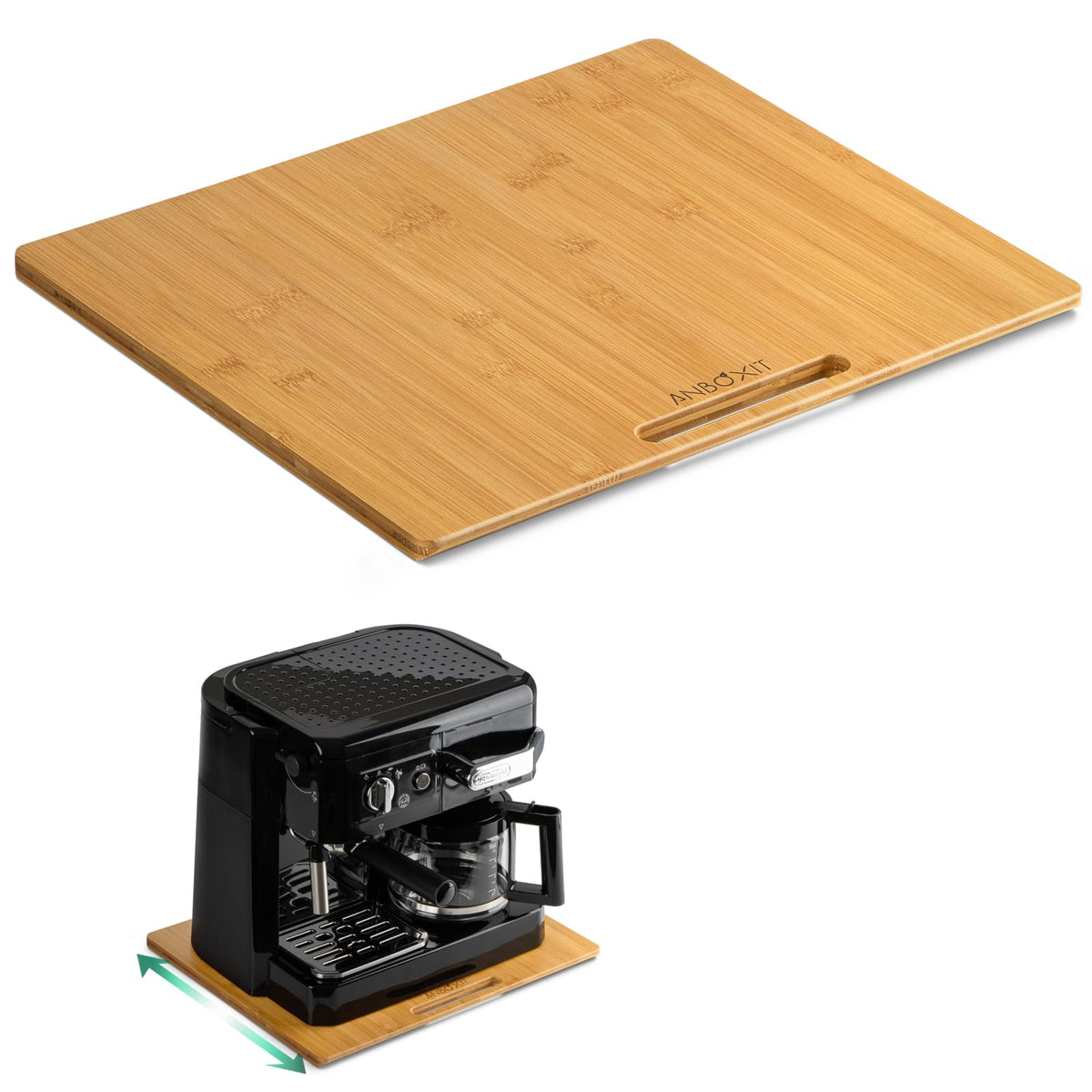 Anboxit Bamboo Appliance Slider, Sliding Tray For Coffee Maker, Kitchen Countertop Appliance Rolling Tray, Coffee Pot Slider Tra