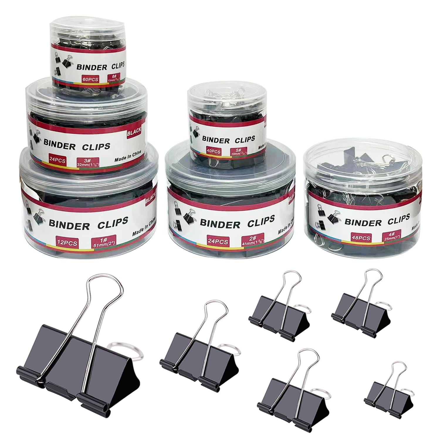 Stolca 208 Pcs Binder Clips Paper Clamps Assorted Sizes, Metal Paper Binder Clip, Black Binding Paperwork Clamp Bulk, Office Sup