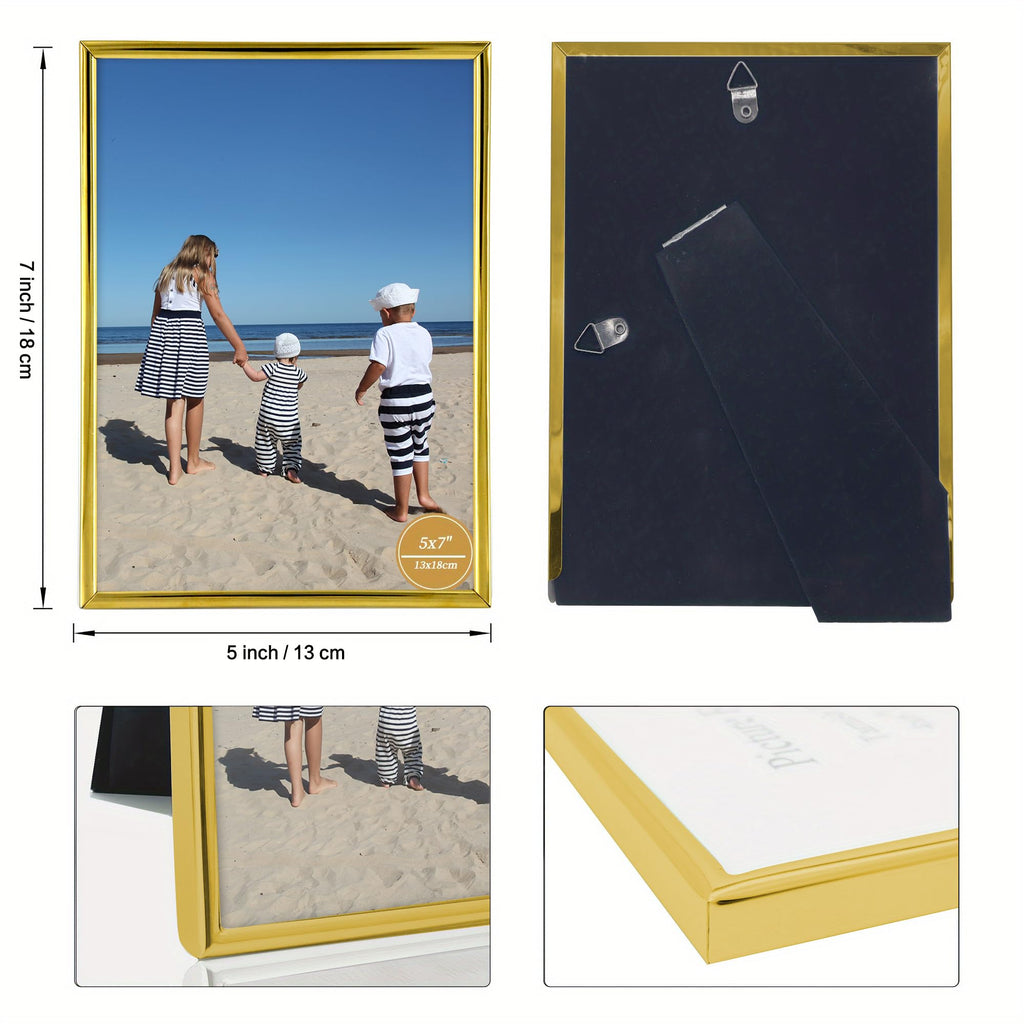 Decanit Gold Metal Thin Edge 5X7 Picture Frames, Gold Thin Profile Photo Frame 5 By 7 Inch,Wall Mount Or Tabletop