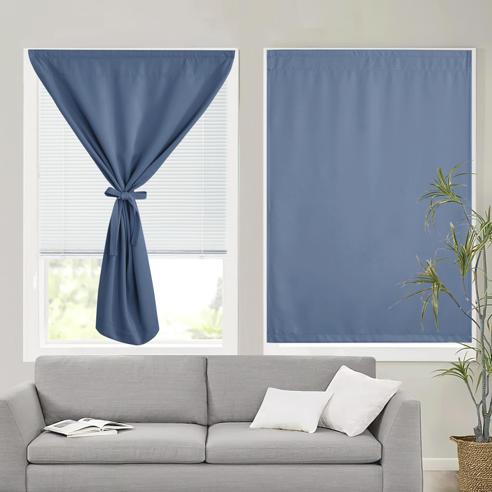 RYB HOME Self Adhesive 100% Blackout Curtains for Kitchen, Portable Temporary Curtains for Bedroom Kids Nursery Home Office RV C