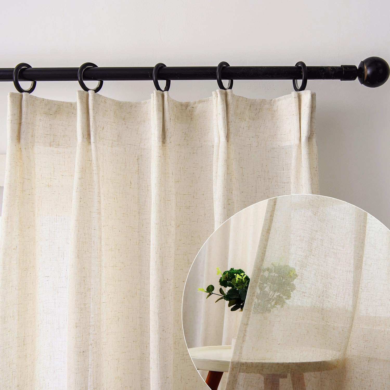 Ftinala 108 Inch Curtains Natural Linen Sheer Curtains 108 Inches Long Pinch Pleated Drapes Extra Long Neutral Farmhouse Curtain