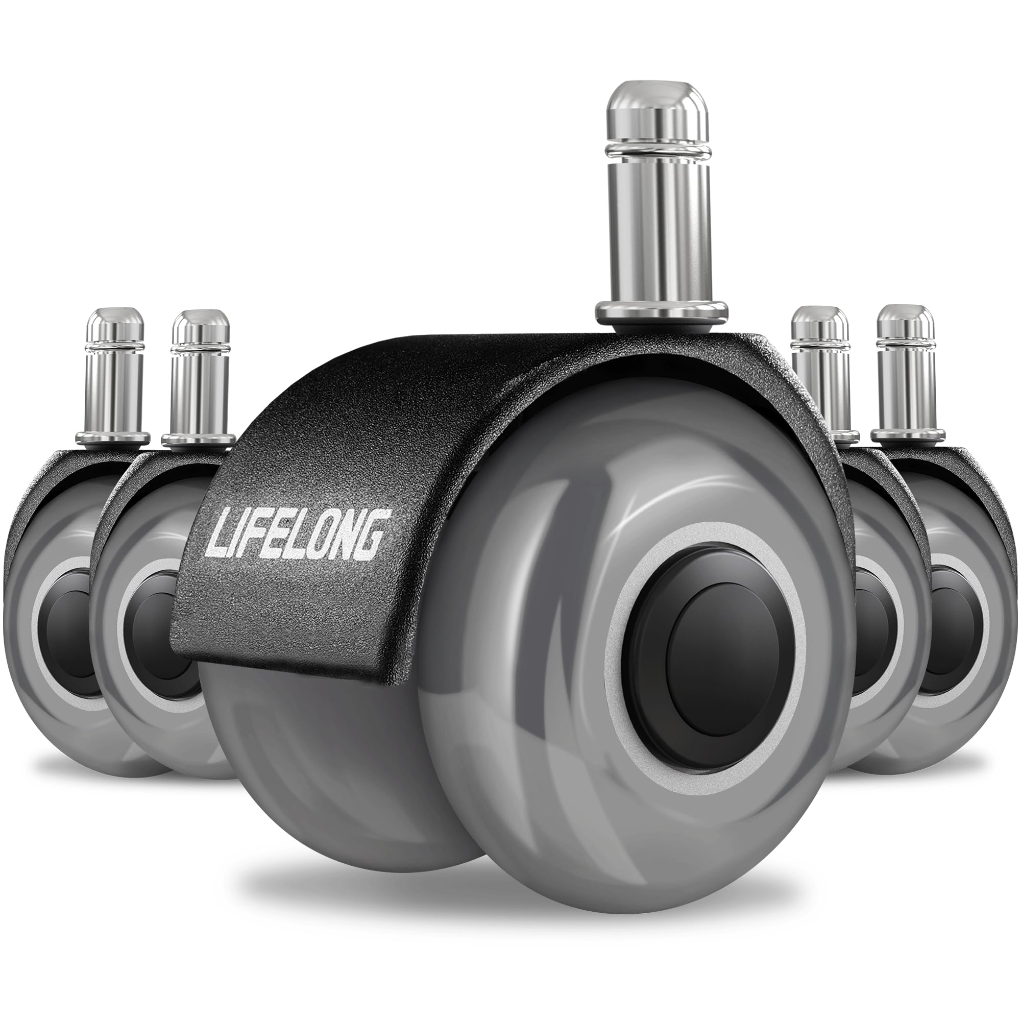 Lifelong Office Chair Wheels Replacement Rubber Desk Chair Casters For Hardwood Floors And Carpet, Set Of 5, 2 Inch Heavy Duty C