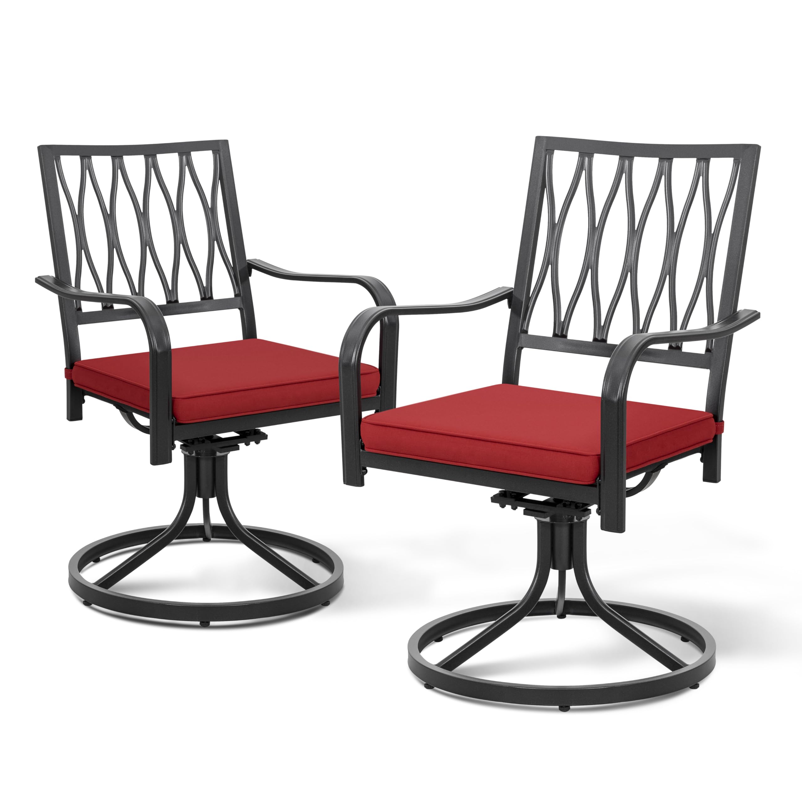 NUU GARDEN Patio Dining Chairs, Swivel Patio Chairs Set of 2 All-Weather Outdoor Rocker Chairs with Red Cushion for Outdoor Lawn