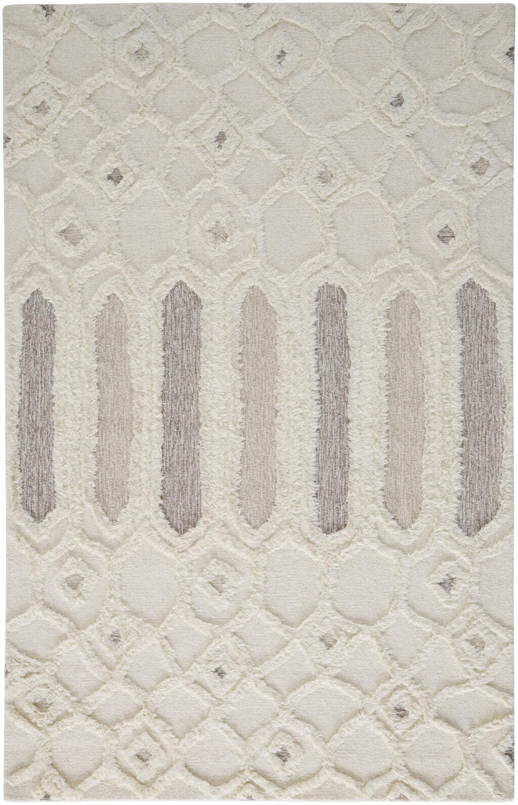 HomeRoots 512811 8 x 10 ft. Ivory Taupe & Tan Wool Geometric Hand Tufted Handmade Stain Resistant Rectangle Area Rug