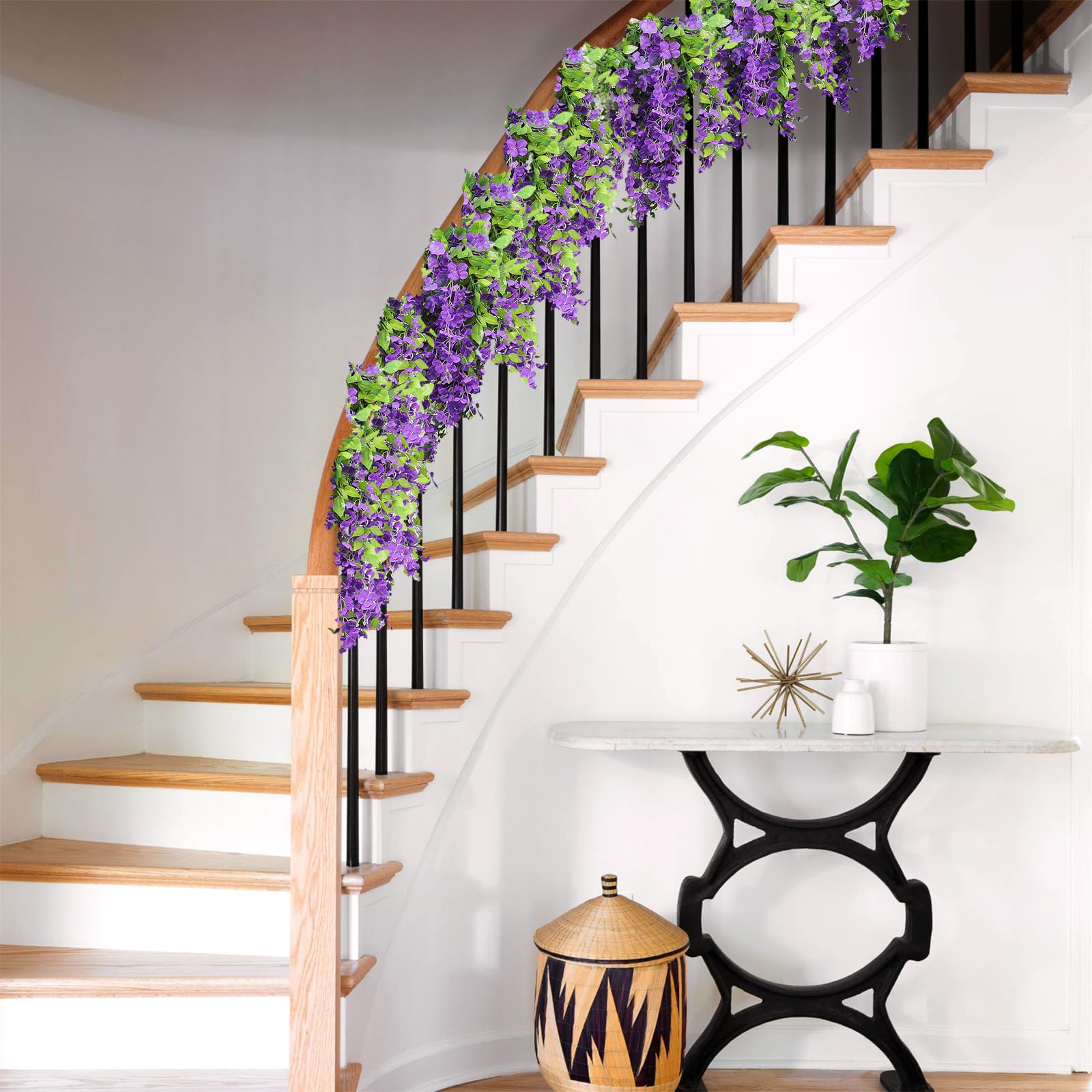 Findosom Wisteria Artificial Flowers Garland, 5Pcs Total 36Ft Purple Wisteria Hanging Flowers, Flower Garland Decorations For Ho