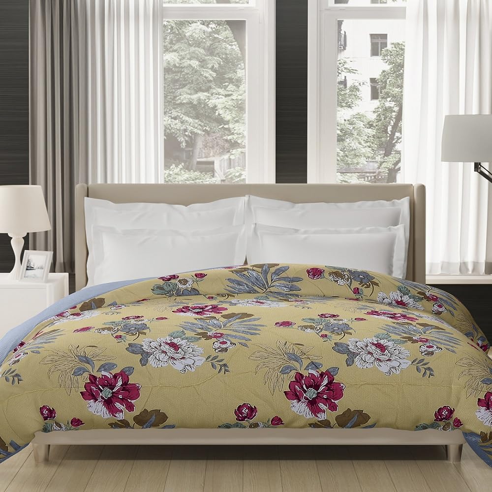 Status Yellow & Red All Season Reversible Printed 210 Gsm Double Bed Comforter  220 Cm X 210 Cm (Yellow/Red)