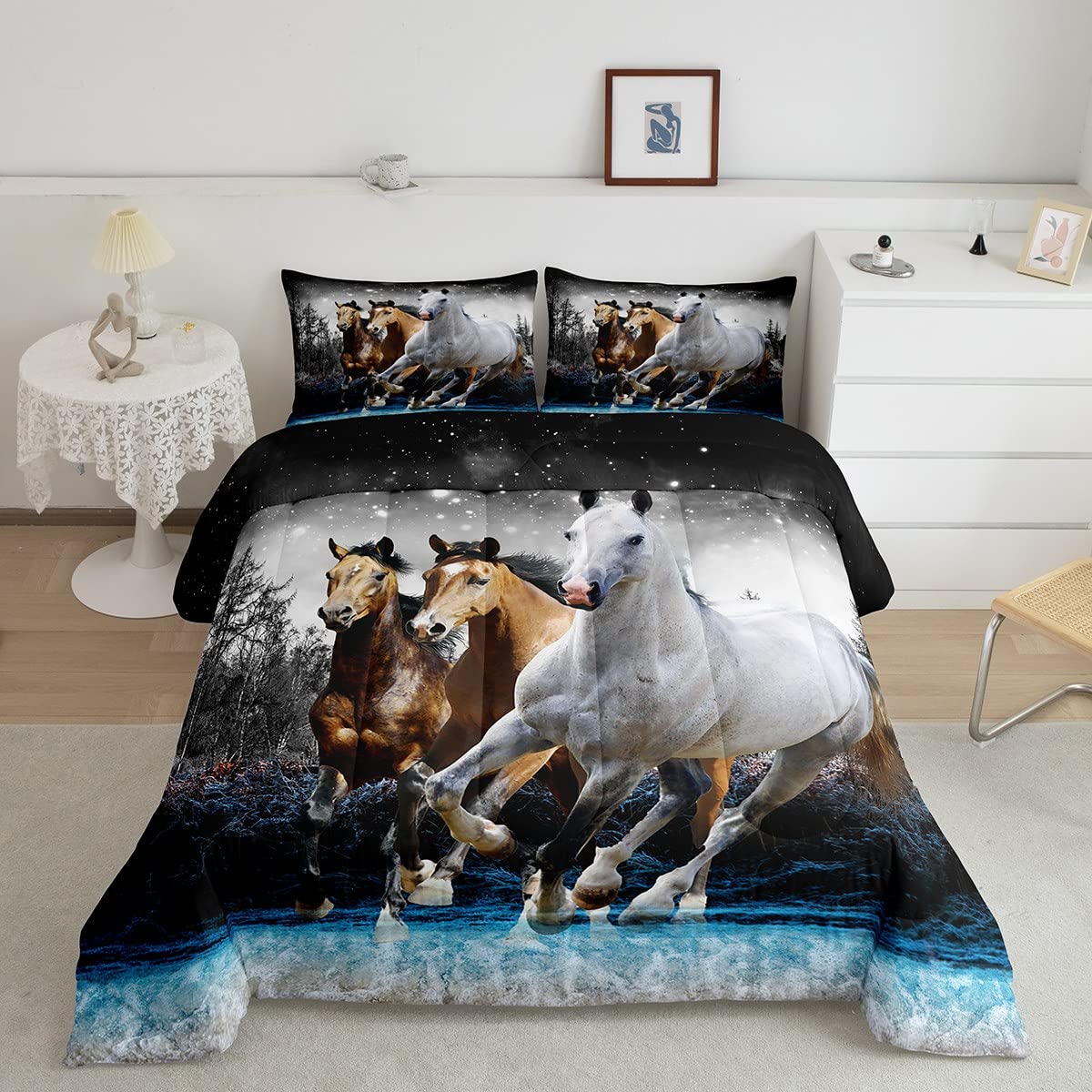 Feelyou Horse Comforter Set Galloping Horse Bedding Set for Kids Boys Girls Wildlife Comforter Farm Animal Quilt Set 1 Comforter