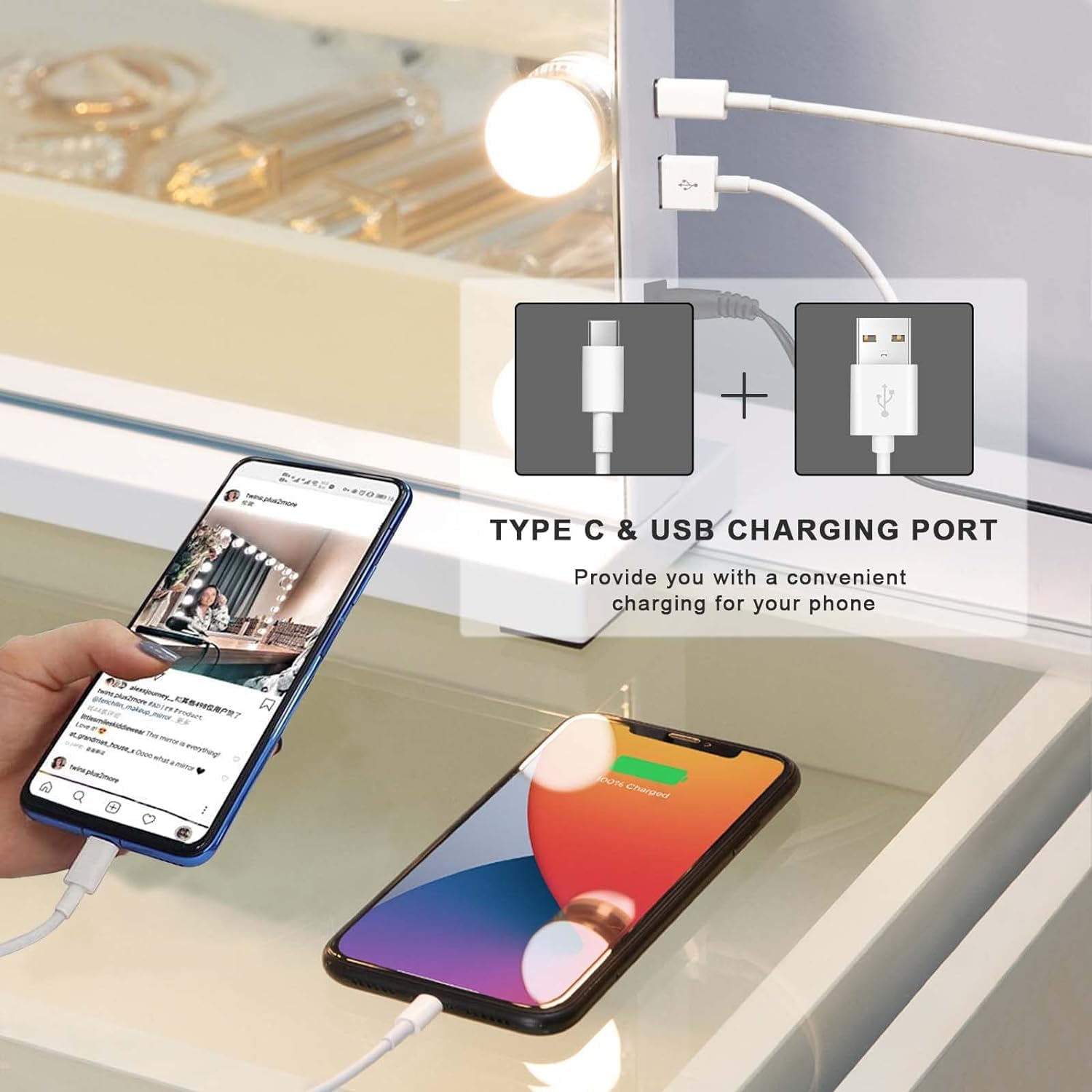 Fenchilin Vanity Mirror With Lights, Hollywood Lighted Makeup Mirror With 15 Dimmable Led Bulbs For Dressing Room & Bedroom, Sli