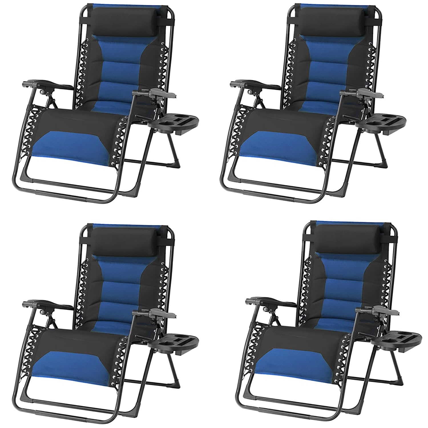 Foristrail Zero Gravity Chair Set of 4 Oversized Folding Recliner, Padded Anti Gravity Lounge Chair with Adjustable Pillow & Cup