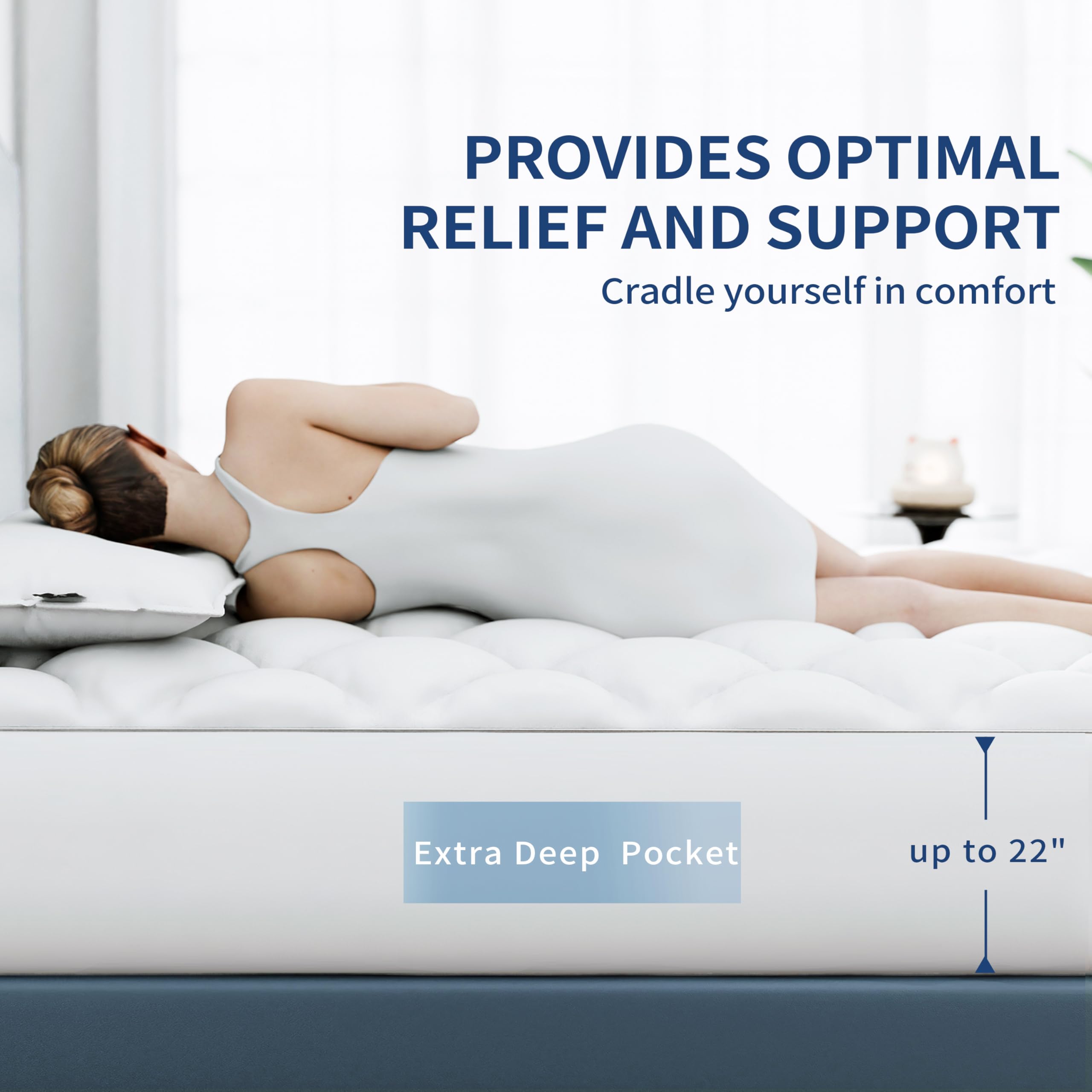 Sunflower Full Mattress Pad, Hypoallergenic Cotton Mattress Cover, 18-22' Extra Deep Pocket Quilted Protector, Breathable&Noiseless