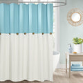 Dosly Id  Es Farmhouse Teal Shower Curtain For Bathroom,Beige And Blue Stripe,Button Curtain,Cotton Blend Woven Fabric,Rustic Ch