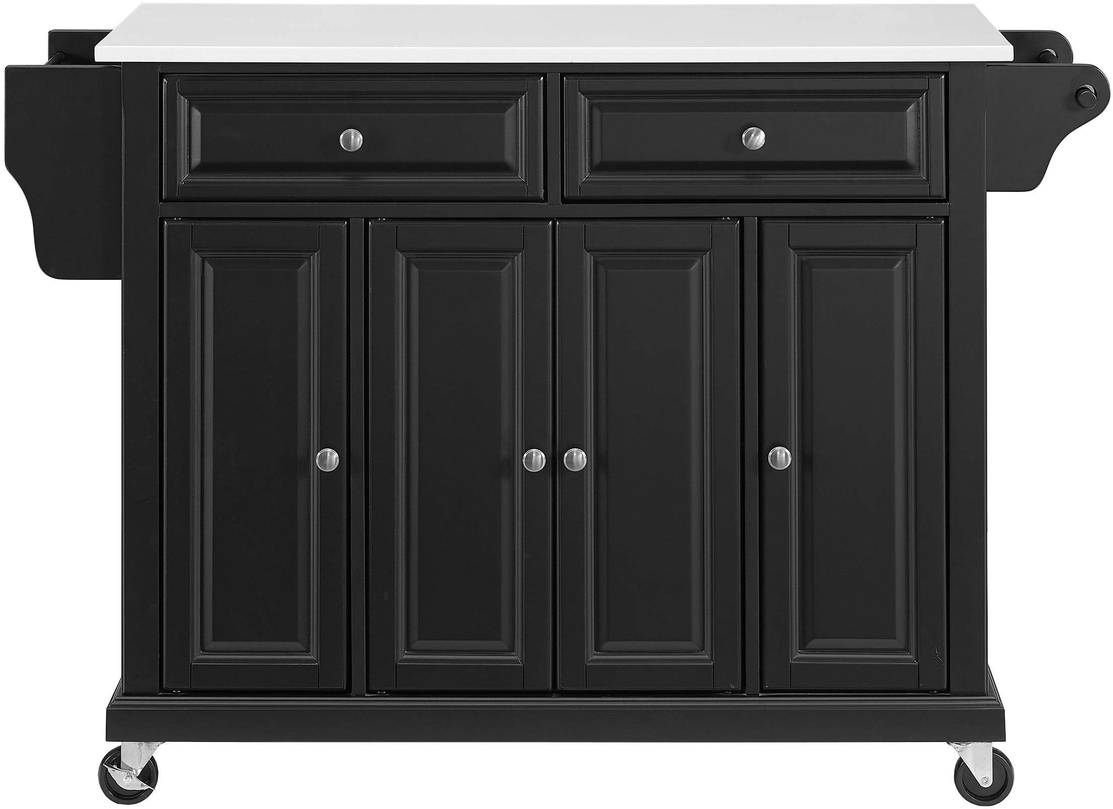 Crosley Furniture Full Size Stone Top Rolling Kitchen Island Storage Cart, Microwave Stand, Spice Rack, Black