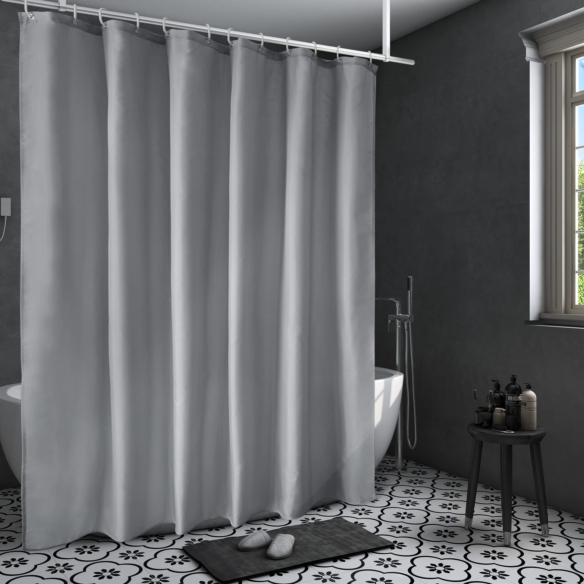 AooHome 96 inch Extra Long Shower Curtain Liner, Polyester Bathroom Curtain for Hotel with Hooks, Waterproof, Weighted Hem, Ligh