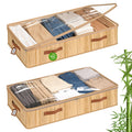 Livole 2 Pack Bamboo Under Bed Storage, 6 inches Underbed Storage Containers, 56L XXL Under Bed Storage Bins with Clear Lid & La