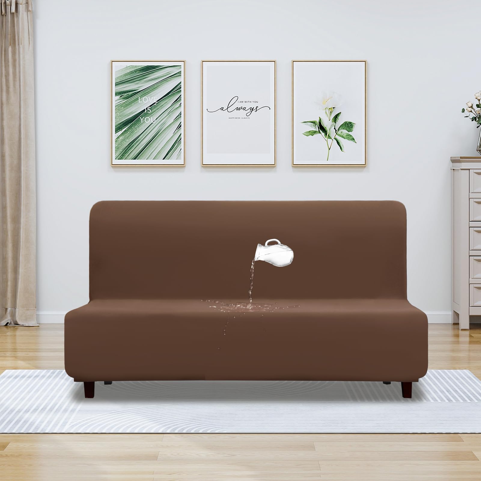 Purefit 100% Dual Waterproof Futon Cover, Waterproof Couch Cover For Futon - Stretch Non Slip Fleece Sofa Covers Washable, Leakproof Furniture Protector For Kids, Pets, Dog (Futon, Brown)