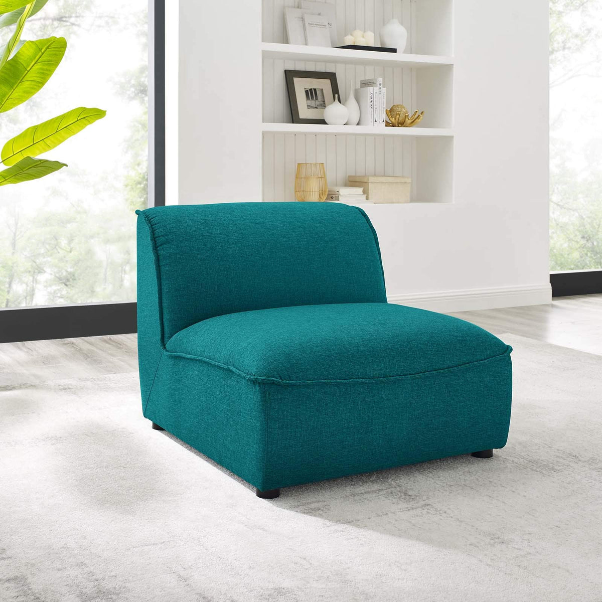 Modway Comprise Fabric Upholstered Sectional, Armless Chair, Teal