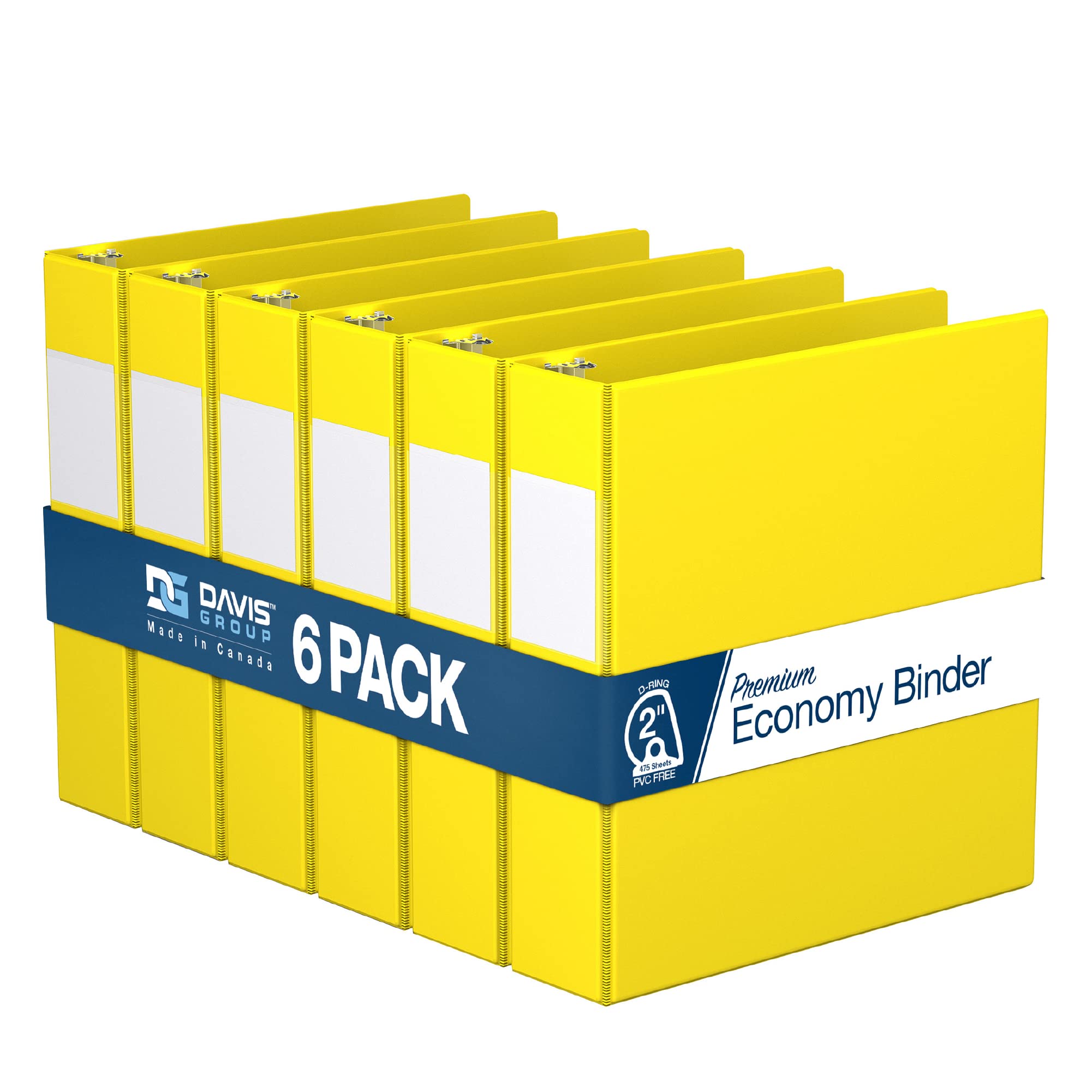 Premium Economy 6-Pack 3-Ring Binders For School Or Office, D-Ring Binders, 2 Inch, Yellow