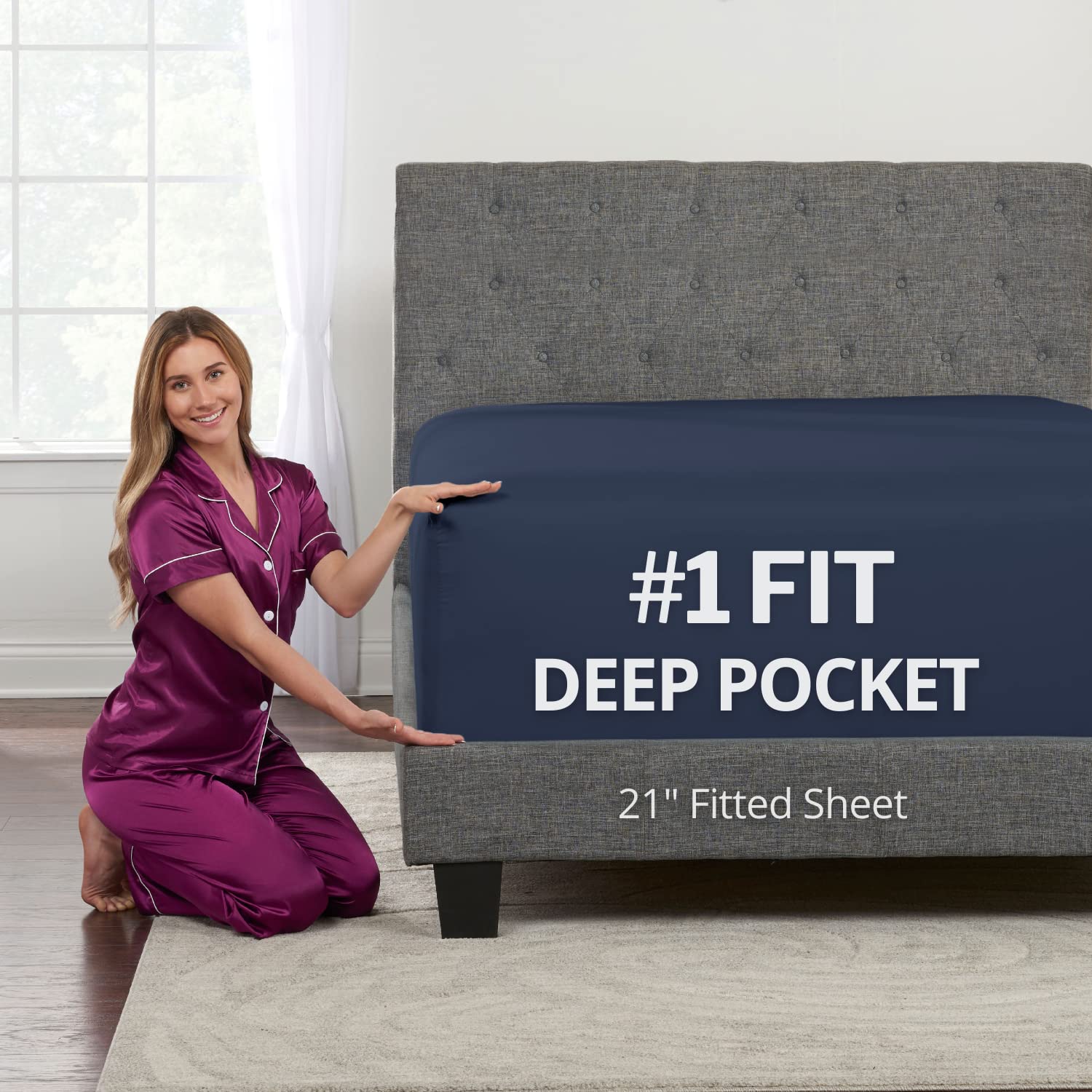King Fitted Sheet Deep Pocket - [21-Inch] Super Extra Deep Pocket King Size Fitted Sheet Only - Perfectly-Fit Fitted Sheet For 1