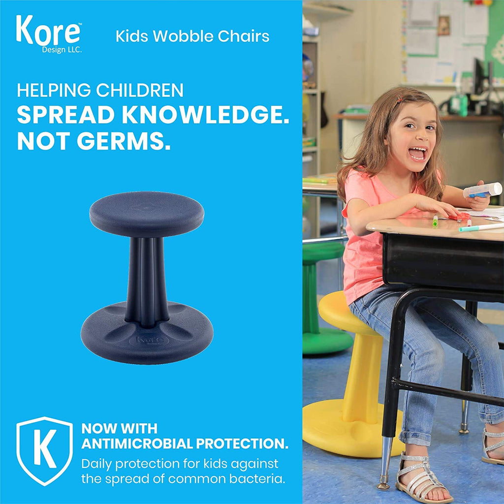 KORE DESIGN Wobble Stool Chair, Girls + Boys Kid Desk Stools, Ergonomic Small Office Chairs, Flexible Seating Active Kids, ADD/ADHD, Classroom, School, Home, Pre-Teen (18.7in), Age 10-11 yr, Dark Blue