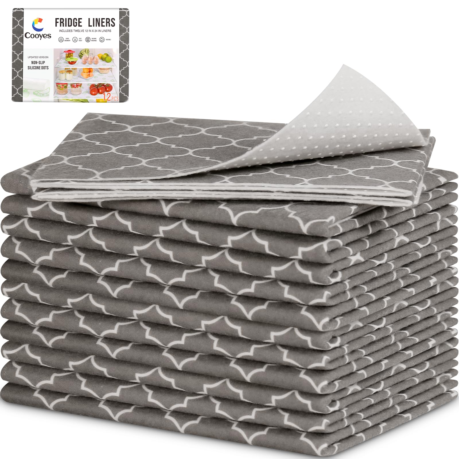 Cooyes 2 in 1 Refrigerator Liners & Fresh mats for Fridge Drawer and Glass Shelves, Absorbent Fridge Liners Washable, BPAfree Cl