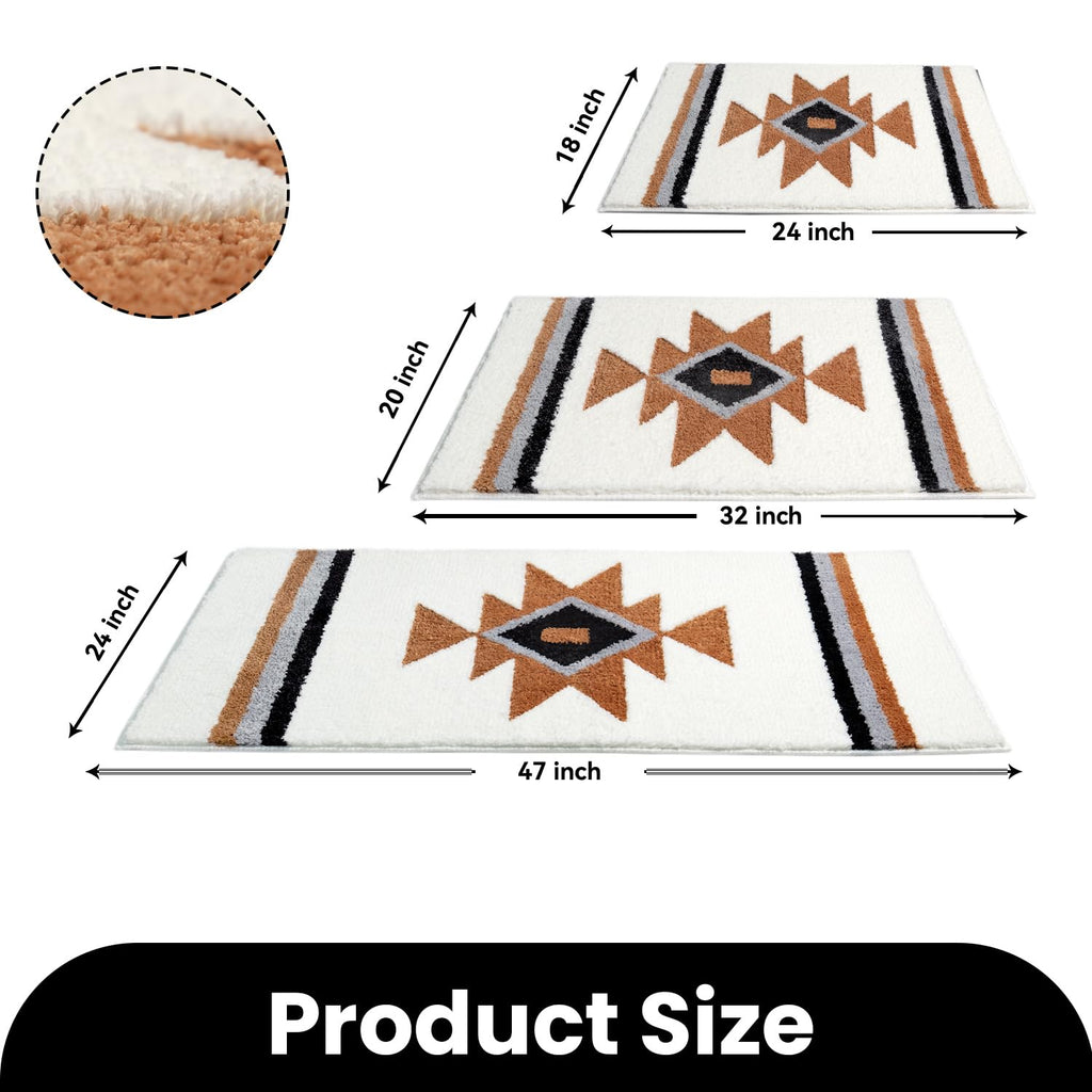 Tanvill Bathroom Rugs White Boho Bath Mat Non Slip, Soft Absorbent Microfiber Washable Aztec Bath Rug Floor Mat For Bathroom Sho