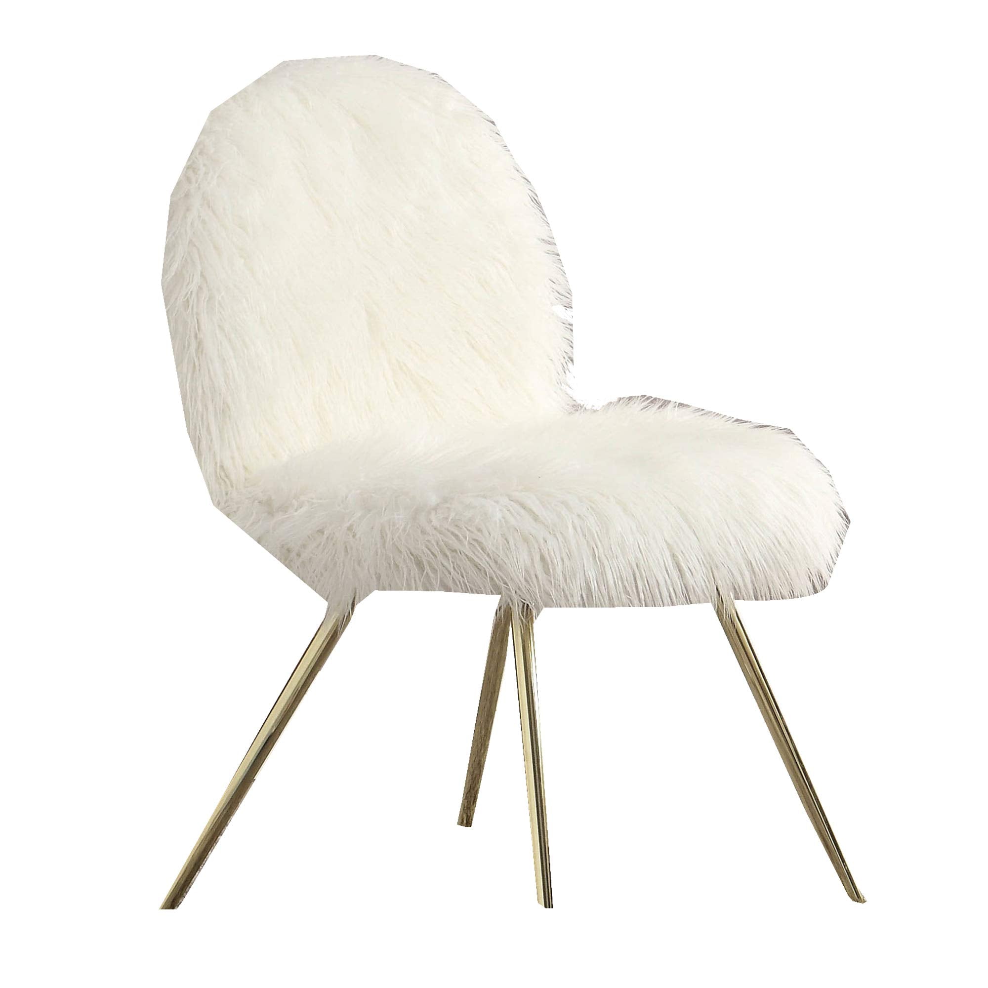 Benjara, White and Gold Faux Fur Upholstered Contemporary Metal Accent Chair
