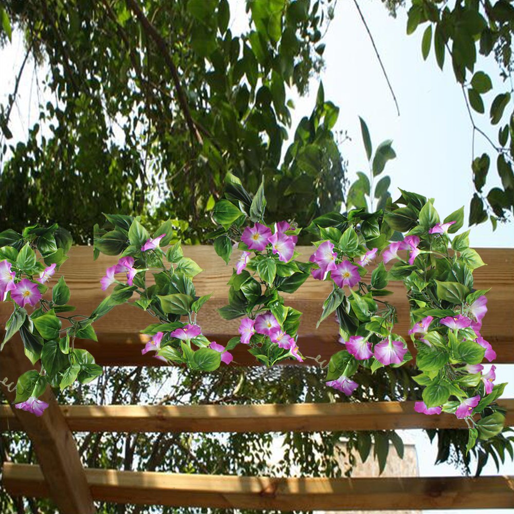 Gtidea Artificial Vines, 2Pcs 15Feet Morning Glory Hanging Plants Silk Garland Fake Green Plant Home Garden Wall Fence Stairway