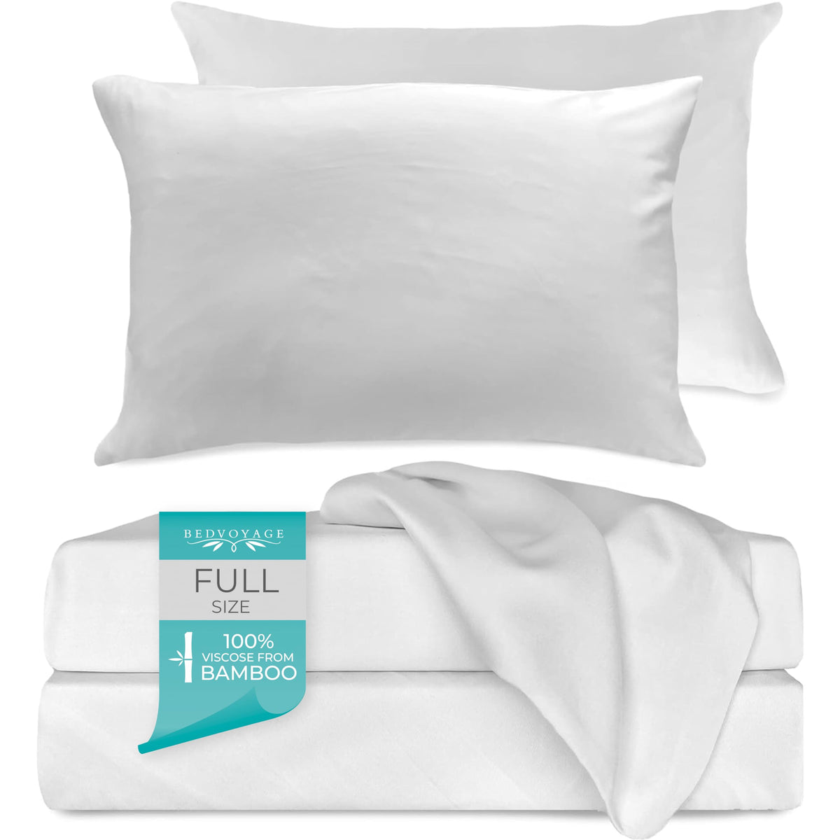 Bedvoyage 100% Organically Grown Viscose Derived From Bamboo - Cooling Bedding Sheets & Pillowcases Set - 2 Pillowcases, 1 Fitte