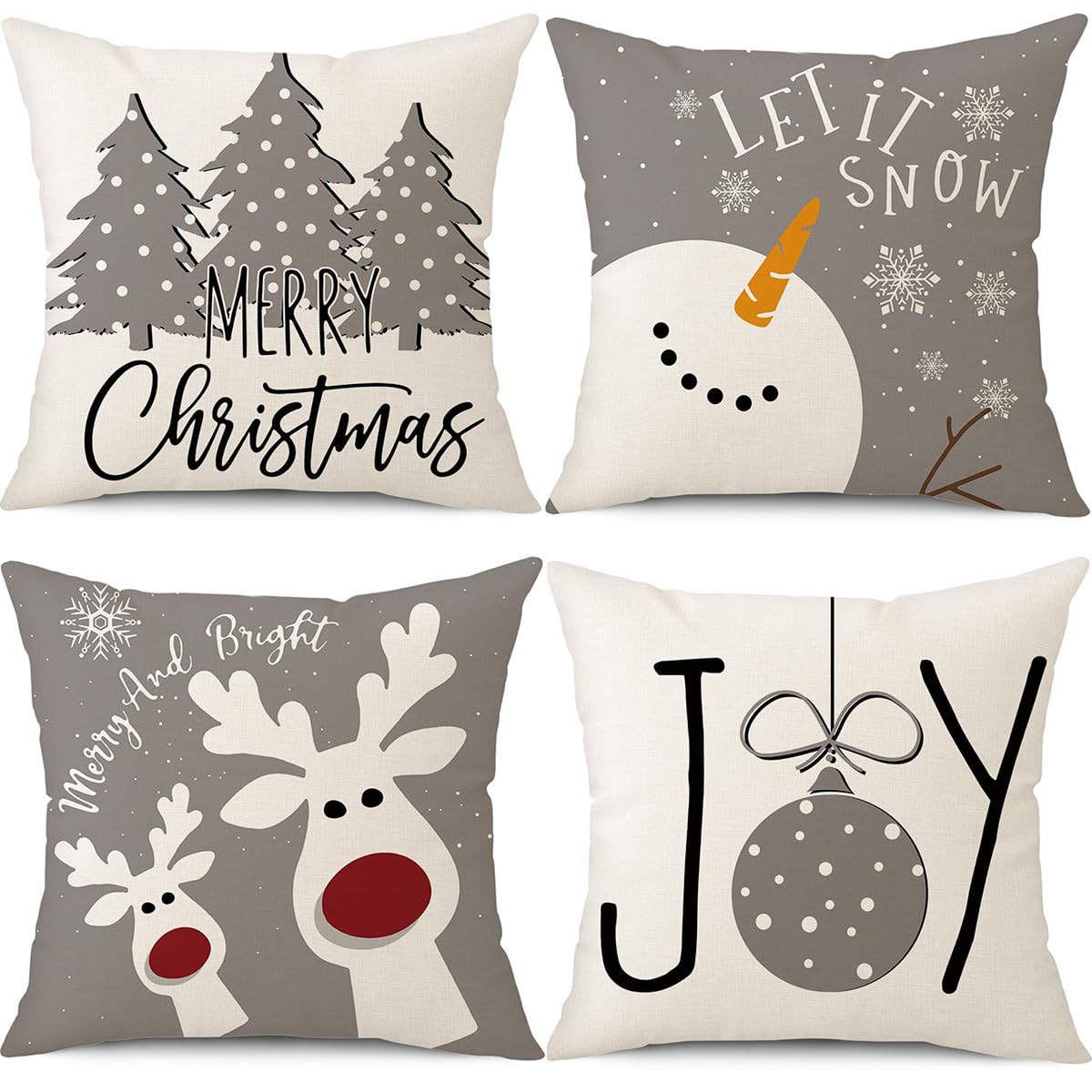 Psdwets Christmas Pillow Covers 18X18 Set Of 4 Christmas Decorations Snowman Deer Christmas Tree Winter Holiday Decor Throw Cush