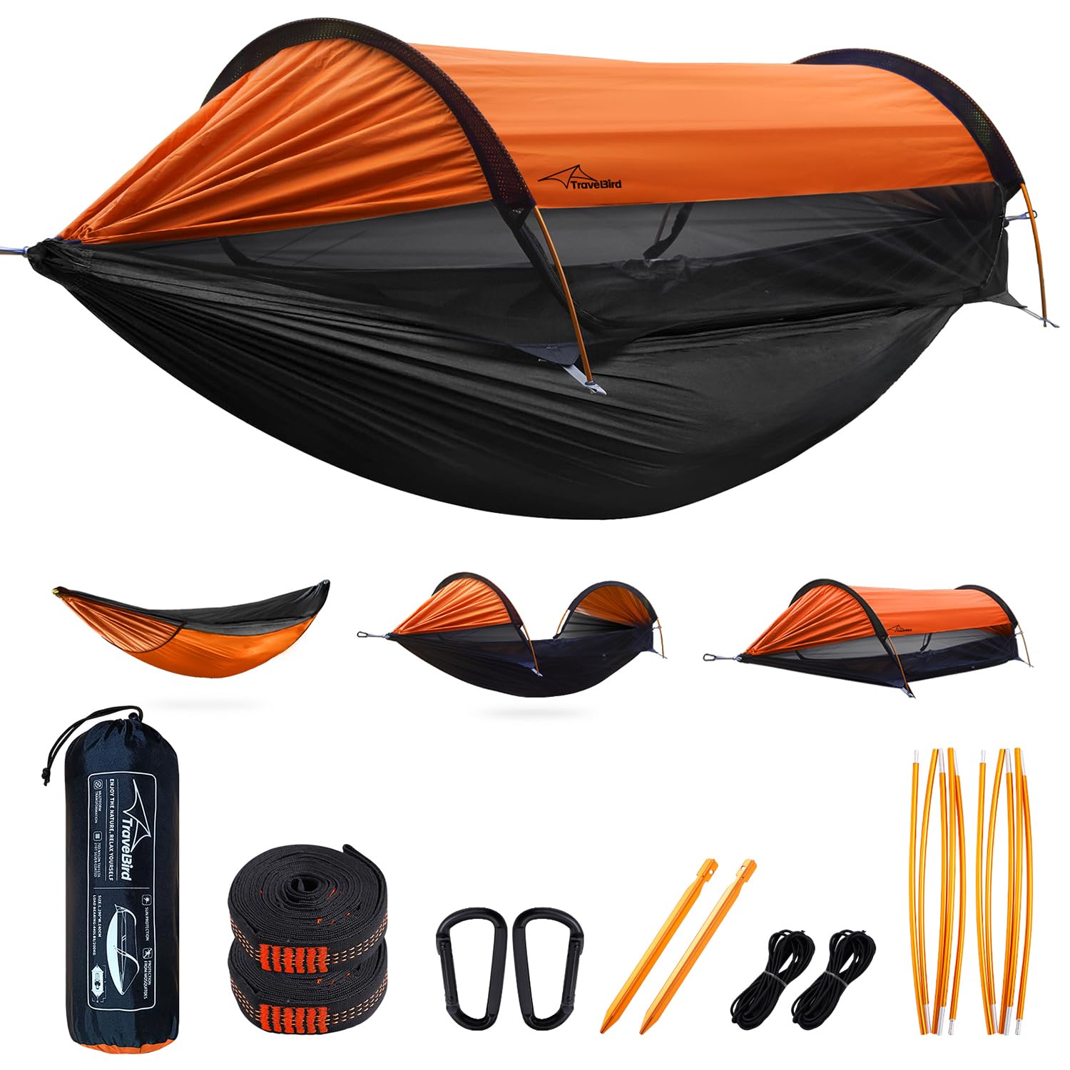 Travel Bird Camping Hammock Tent with Mosquito Net and Sunshade, Extra Large for 2 Person, Lightweight Hanging Hammocks Tree Str
