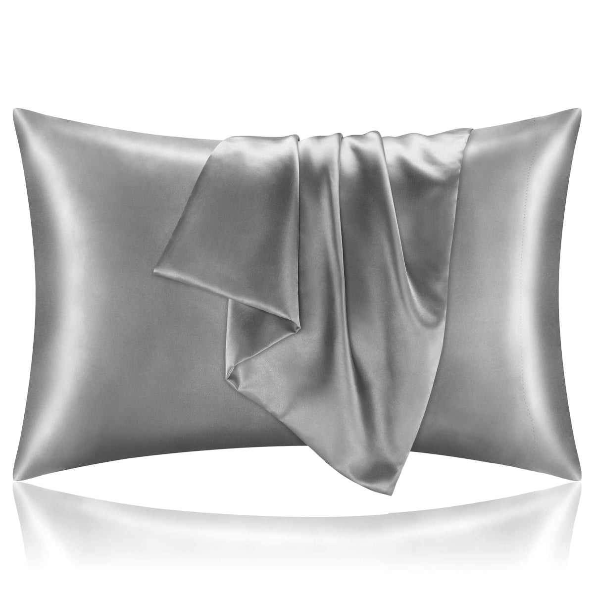 Bedelite Satin Pillowcase For Hair And Skin, King Pillow Cases Set Of 2 Pack, Super Soft Silky Grey Pillow Case With Envelope Cl