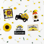 Guoofu Summer Tiered Tray Decor, Farmhouse Sunflower Tray Decorations, Hello Spring Summer Sunflower Gnome Sunshine Truck Wooden