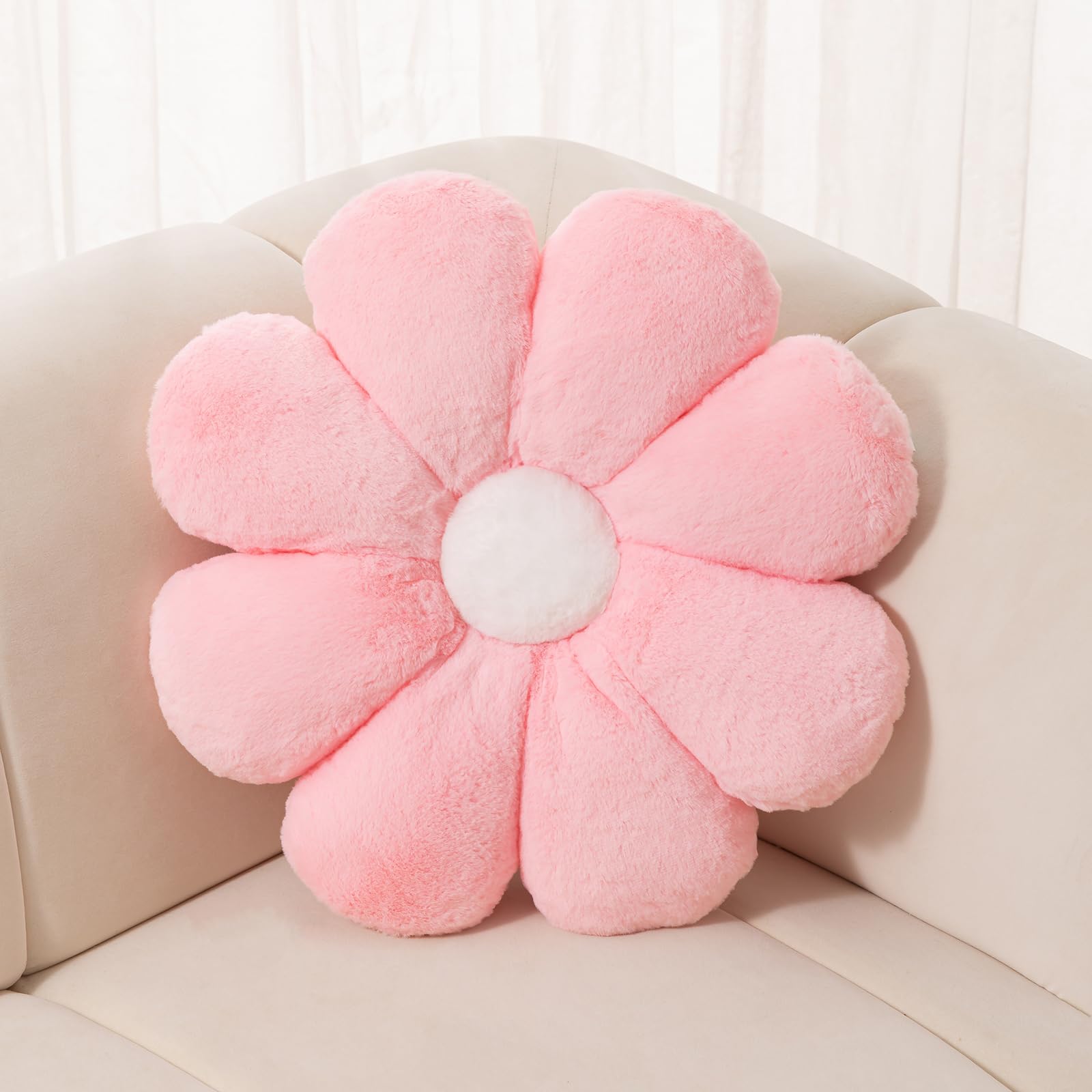 Fionout Pink Flower Pillow,Light Pink Daisy Pillow,25.5In Cute Flower Shaped Pillow Decorative Throw Pillows,Floor Pillows For S