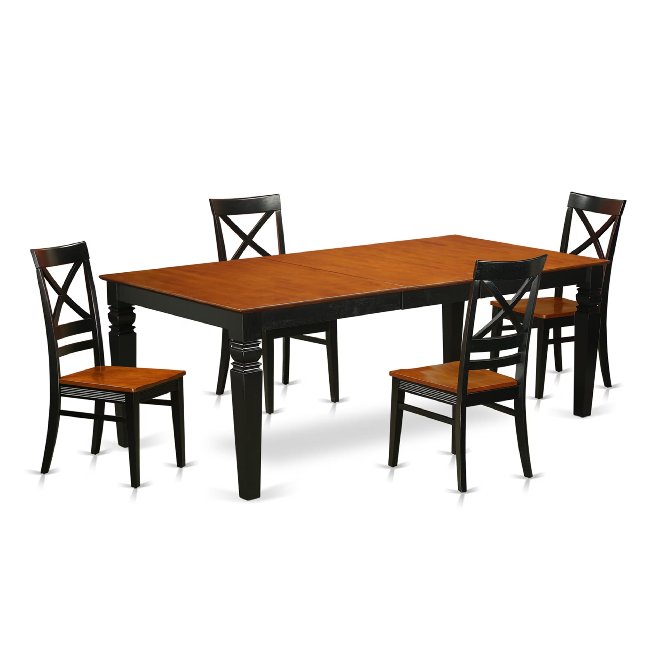 East West Furniture LGQU5-BCH-W 5 Piece Dinette Set for 4 Includes a Rectangle Dining Table with Butterfly Leaf and 4 Dining Room Chairs, 42x84 Inch, Black & Cherry