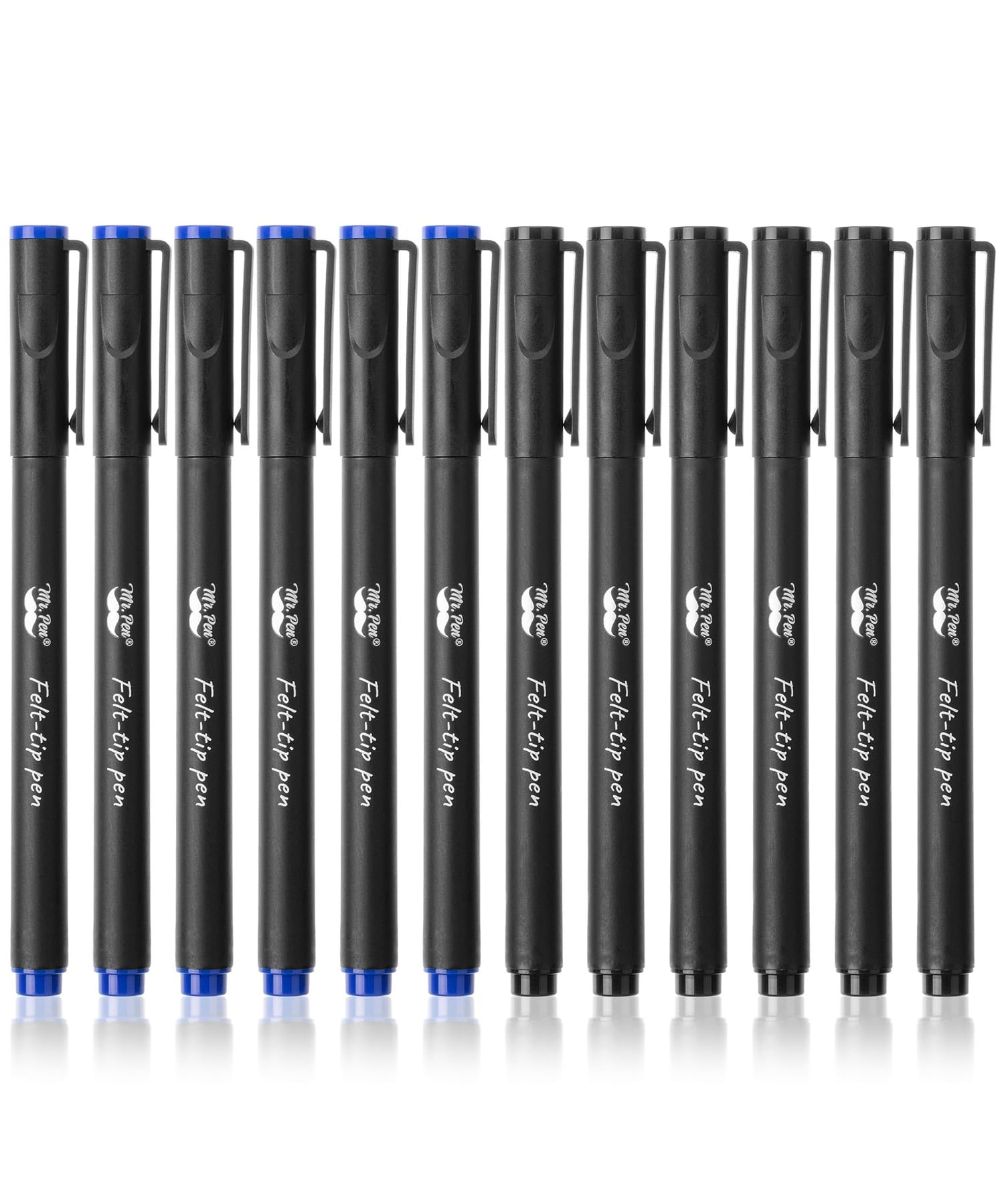 Mr. Pen- Felt Tip Pens, Pack Of 12, Black & Blue, Fast Dry, Fine Point Pens Black Felt Tip Pens, Bible Journaling Pens, Felt Pen