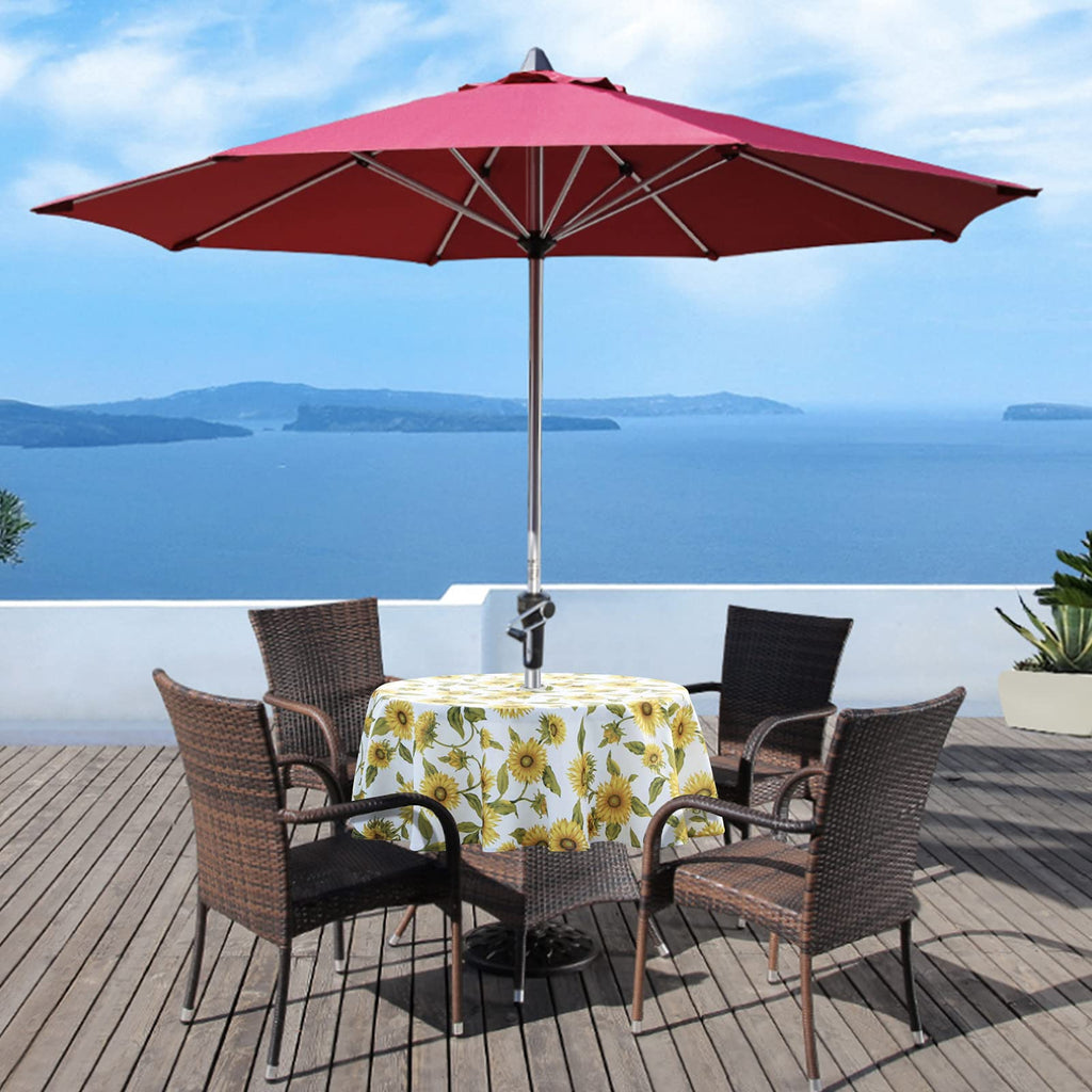 Umineux Outdoor Tablecloth With Umbrella Hole And Zipper, Spring/Summer Waterproof Table Cover For Picnic/Bbq/Garden(60' Round,Sunflower)
