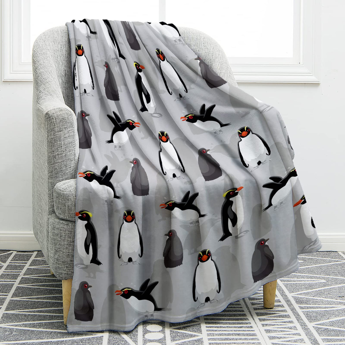Jekeno Penguin Blanket Birthday For Dad Women Kids Boys Teens Presents Home Bedroom Living Room Antarctic Animals Decor Soft Coz