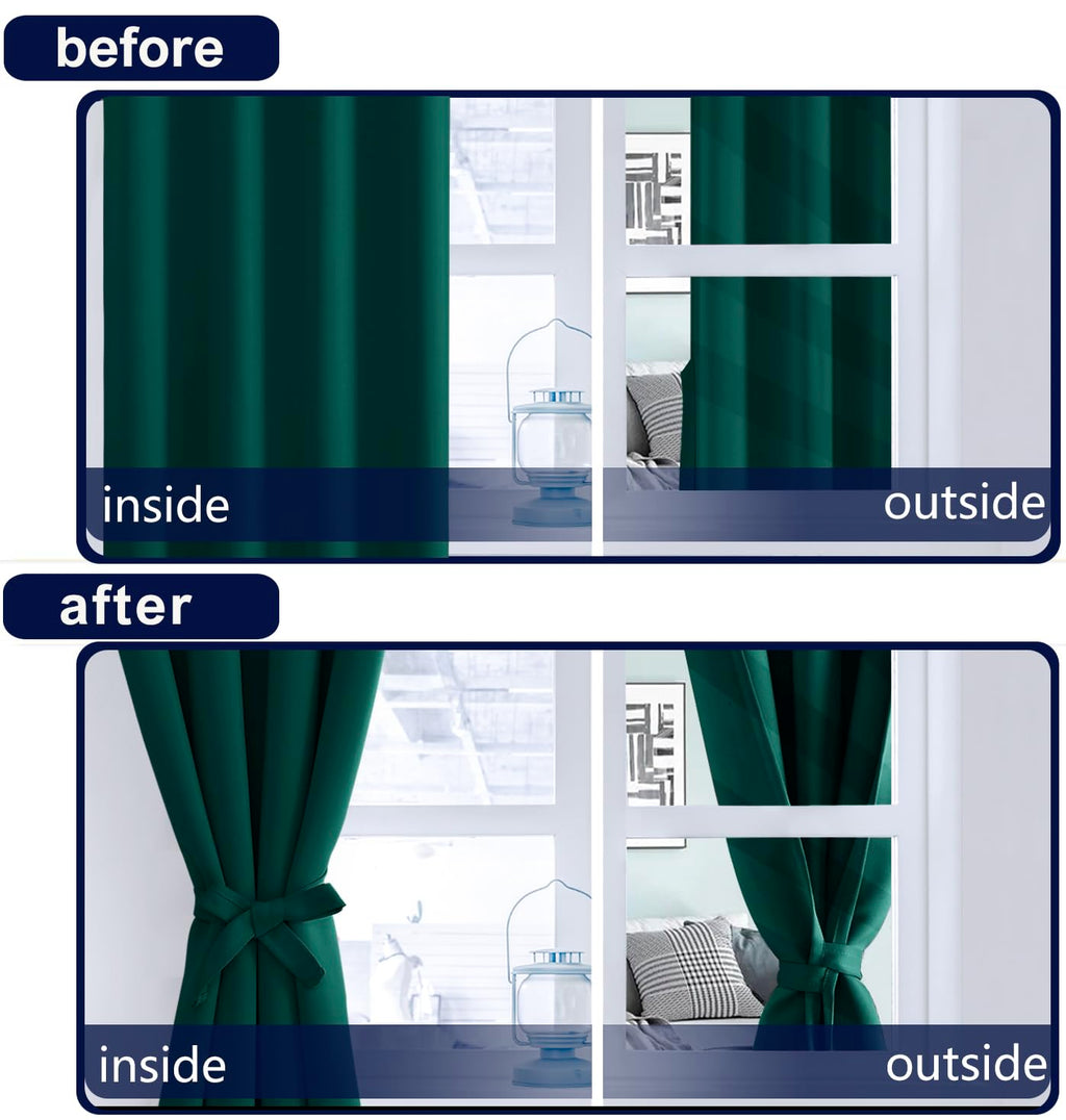 Hiasan Emerald Green Blackout Curtains 2 Panels For Bedroom, Back Tab & Rod Pocket Christmas Curtains Sewn With Tiebacks, Room D
